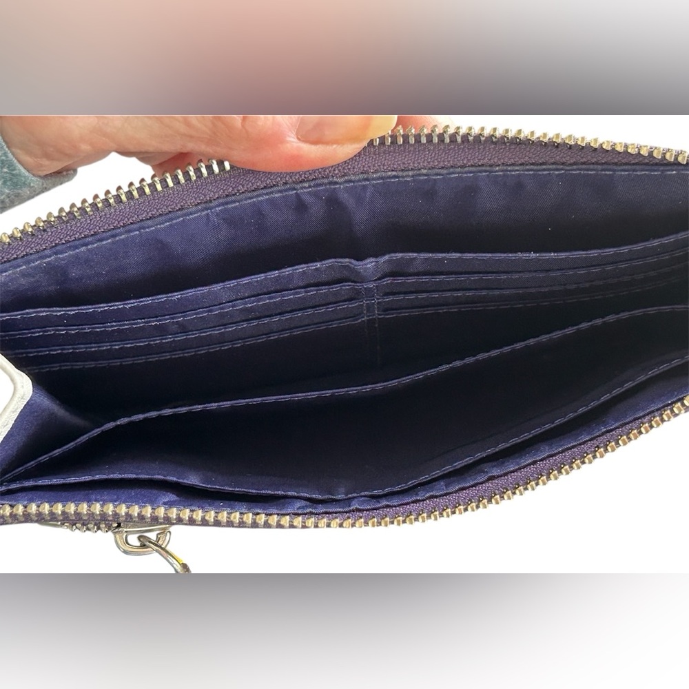Coach Leather Legacy Zippy Wristlet Wallet Colorblock Purple White - Picture 6 of 16